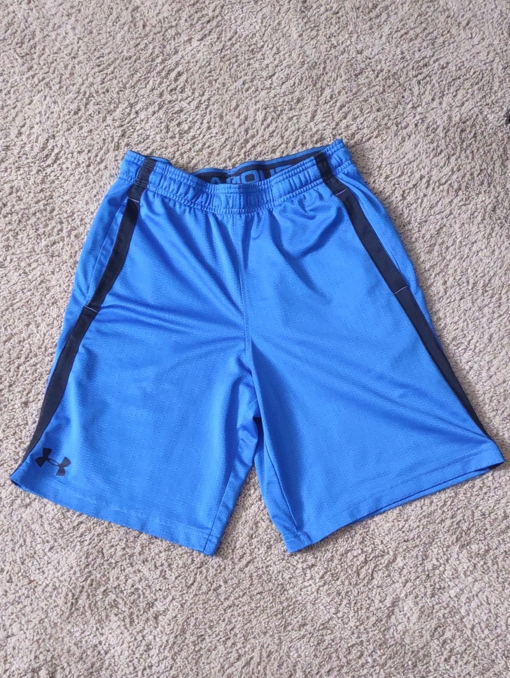 Under Armour Men’s Bright Blue Athletic Shorts with Black Panel, Size Small, EUC